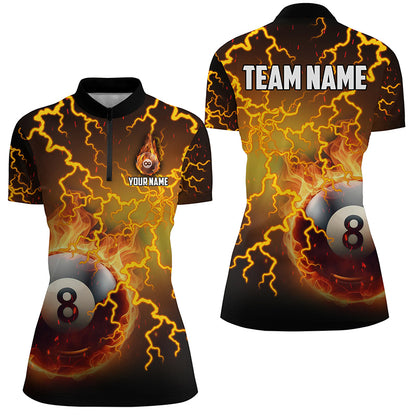 Personalized Fire 8 Ball Pool Thunder Billiard Shirts For Women, Flame Billiard Jerseys | Yellow TDM2375