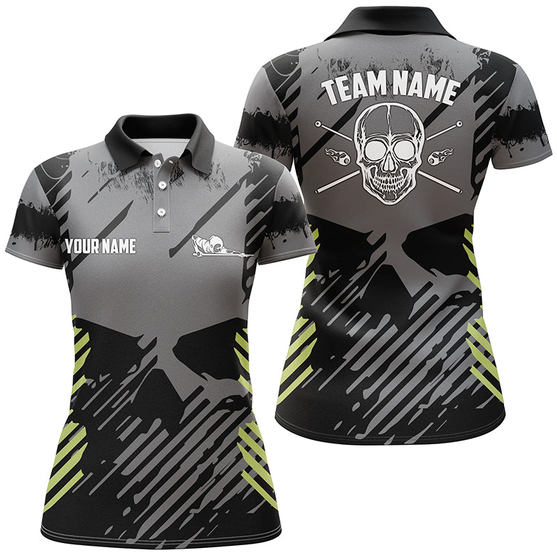 Personalized Billiard  Black Green Skull All Over Print Polo Shirts For Women Custom Player Gifts TDM0243