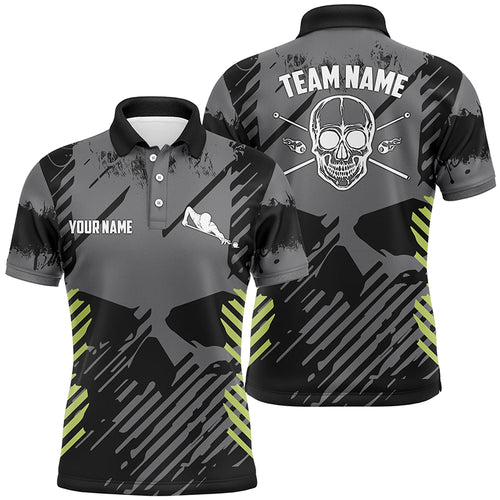 Personalized Billiard  Black Green Skull All Over Print Polo Shirts For Men Custom Player Gifts TDM0243