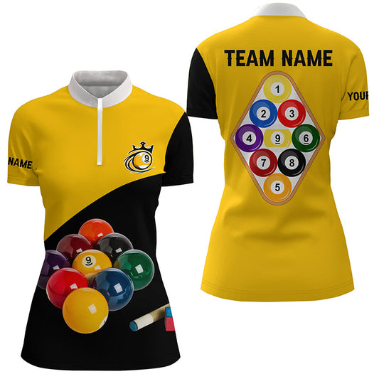 Personalized 9 Ball Pool Billiard Women Quarter-Zip Shirts, 3D Billiard Balls Jerseys Shirts TDM0650
