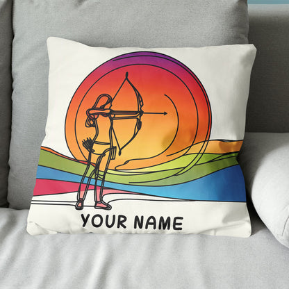Multicolor Continuous Line Funny Player Archery Custom Name White Pillow TDM0825