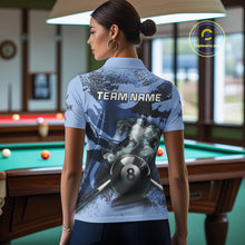 Load image into Gallery viewer, Personalized 8 Ball Pool Smoke Custom Blue Camo Women Polo Shirts, Billiard Snooker Outfits TDM1014