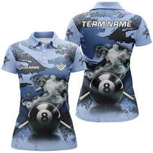 Load image into Gallery viewer, Personalized 8 Ball Pool Smoke Custom Blue Camo Women Polo Shirts, Billiard Snooker Outfits TDM1014