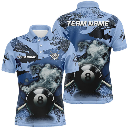 Personalized 8 Ball Pool Smoke Custom Blue Camo Men Polo Shirts, Billiard Snooker Outfits TDM1014