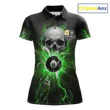 Load image into Gallery viewer, Green 8 &amp; 9 Ball Skull Billiard Shirt For Women Custom Glass Break Pool Team Jersey Polo &amp; 1/4 Zip TDM5972