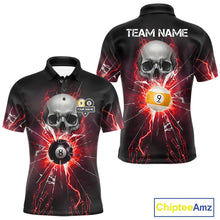 Load image into Gallery viewer, Red 8 Ball &amp; 9 Ball Skull Billiard Shirt For Men Custom Glass Break Pool Team Jersey Polo, 1/4 Zip TDM5973