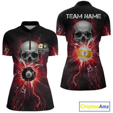 Load image into Gallery viewer, Red 8 Ball &amp; 9 Ball Skull Billiard Shirt For Women Custom Glass Break Pool Team Jersey Polo, 1/4 Zip TDM5973
