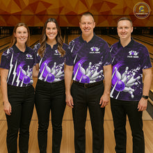 Load image into Gallery viewer, Personalized Skull Bowling Jersey For Women Custom Bowling Team Shirt Polo &amp; Quarter Zip | Purple TDM6207