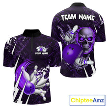 Load image into Gallery viewer, Personalized Skull Bowling Jersey For Men Custom Bowling Team Shirt Polo &amp; Quarter Zip | Purple TDM6207