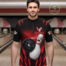 Load image into Gallery viewer, Funny Bowling Ball Custom Black And Red Bowling Shirt For Men, Bowling Team Jersey Polo &amp; 1/4 Zip TDM6210