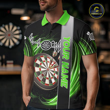 Load image into Gallery viewer, Personalized Green Swirl Heartbeat Darts Shirt For Men Custom Darts Jersey Team Polo &amp; 1/4 Zip TDM6214