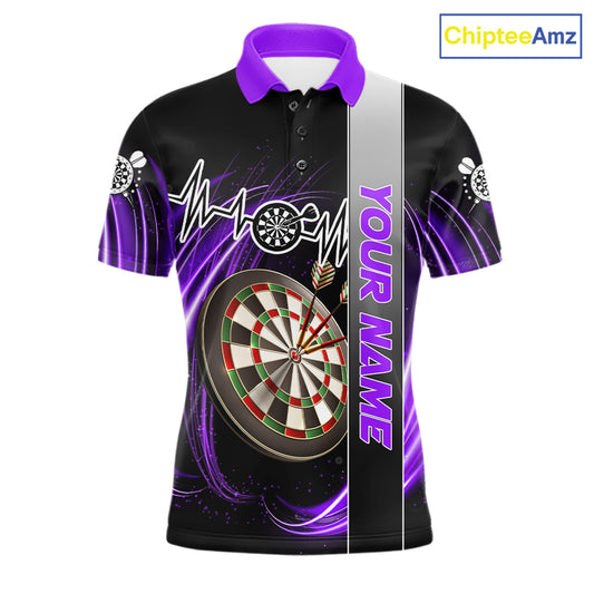 Personalized Purple Swirl Heartbeat Darts Shirt For Men Custom Darts Jersey Team Polo & 1/4 Zip TDM6215