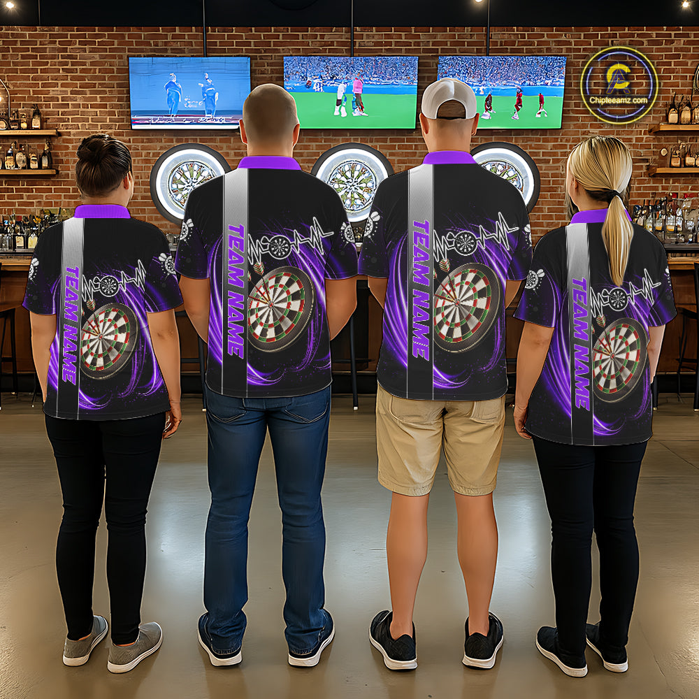 Personalized Purple Swirl Heartbeat Darts Shirt For Men Custom Darts Jersey Team Polo & 1/4 Zip TDM6215