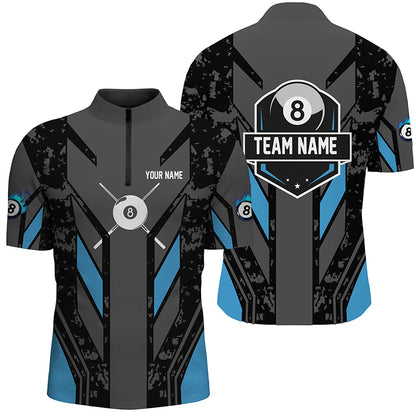 Blue Billiard 8 Ball Pool Polo & Quarter-Zip Shirts For Men Custom Billiard Team Jerseys Attire TDM1719