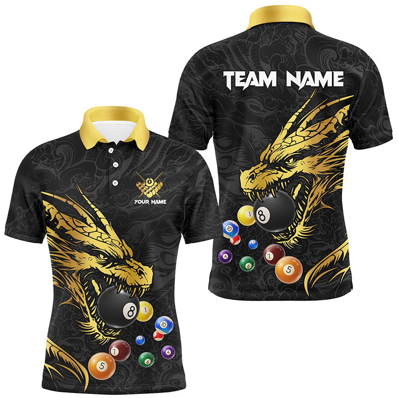 Personalized Yellow Black Dragon Billiard Balls Pool Shirts For Men, Billiard League Team Jerseys TDM2631