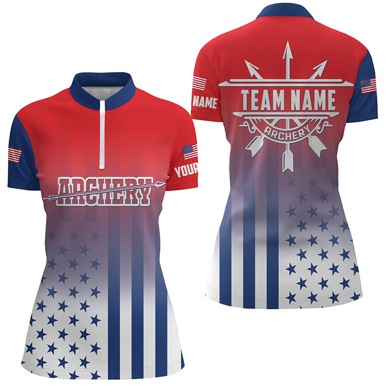 Personalized US Archery Patriotic Women Quarter-Zip Shirts Custom Archery Jersey Shirts TDM0457