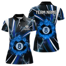 Load image into Gallery viewer, Personalized Blue 8 Ball Pool Fire Women Billiard Shirt Custom Thunder Lightning Billiard Team Jersey TDM3348