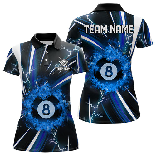 Personalized Blue 8 Ball Pool Fire Women Billiard Shirt Custom Thunder Lightning Billiard Team Jersey TDM3348