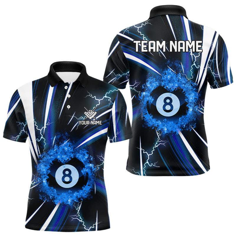 Personalized Blue 8 Ball Pool Fire Men Billiard Shirt Custom Thunder Lightning Billiard Team Jersey TDM3348