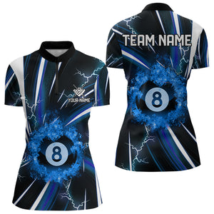 Personalized Blue 8 Ball Pool Fire Women Billiard Shirt Custom Thunder Lightning Billiard Team Jersey TDM3348