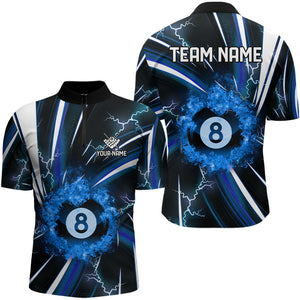 Personalized Blue 8 Ball Pool Fire Men Billiard Shirt Custom Thunder Lightning Billiard Team Jersey TDM3348