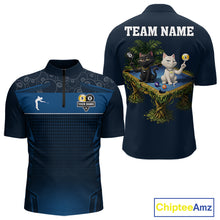 Load image into Gallery viewer, Blue Funny Cat 8 Ball &amp; 9 Ball Billiard Shirt For Men Custom Pool Team Jersey Polo &amp; 1/4 Zip TDM6445