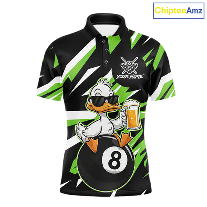 Custom Green Funny Duck 8 Ball Pool Billiard Shirt For Men, Billiard Team Jersey Polo & 1/4 Zip TDM6451