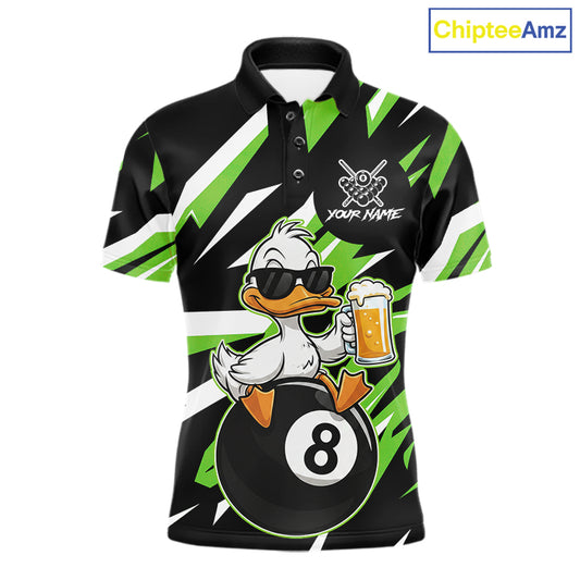 Custom Green Funny Duck 8 Ball Pool Billiard Shirt For Men, Billiard Team Jersey Polo & 1/4 Zip TDM6451