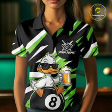 Load image into Gallery viewer, Custom Green Funny Duck 8 Ball Pool Billiard Shirt For Women, Billiard Team Jersey Polo &amp; 1/4 Zip TDM6451