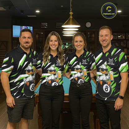 Custom Green Funny Duck 8 Ball Pool Billiard Shirt For Men, Billiard Team Jersey Polo & 1/4 Zip TDM6451