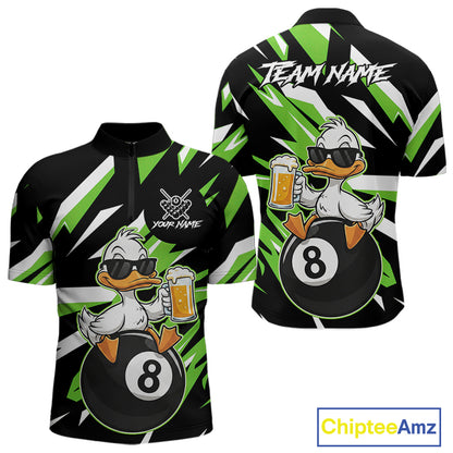 Custom Green Funny Duck 8 Ball Pool Billiard Shirt For Men, Billiard Team Jersey Polo & 1/4 Zip TDM6451