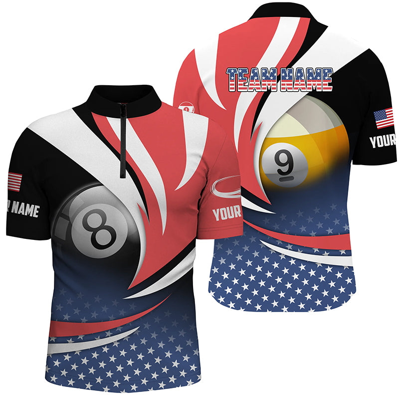 8 Ball & 9 Ball Pool Custom American Flag Billiard Shirts For Men, Patriotic Billiard Pool Jerseys TDM2136