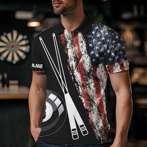 Retro Grunge American Flag 8 Ball Pool Billiard Shirt For Men Custom Patriotic Billiard Team Jersey TDM3349