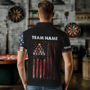 Retro Grunge American Flag 8 Ball Pool Billiard Shirt For Men Custom Patriotic Billiard Team Jersey TDM3349