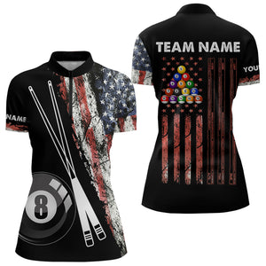 Retro Grunge American Flag 8 Ball Pool Billiard Shirt For Women Custom Patriotic Billiard Team Jersey TDM3349