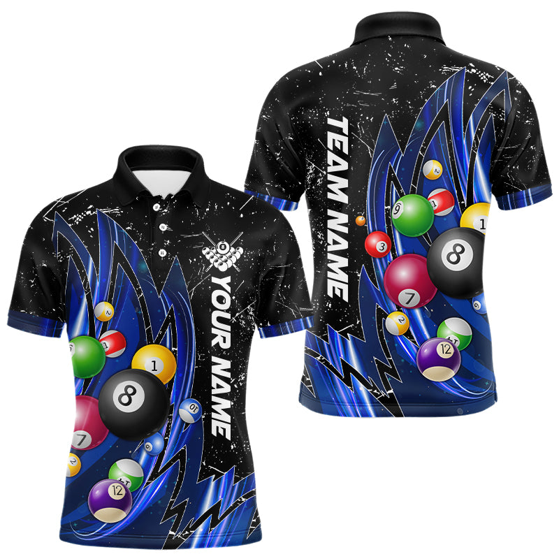 Personalized Wings Blue Grunge Light Billiard Shirts For Men Custom 3D Pool Balls Billiard Jerseys TDM3352