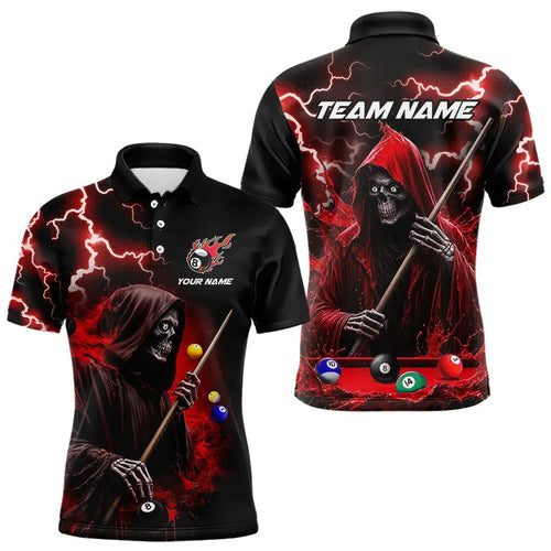 Red Grim Reaper Billiard Shirts For Men Custom Thunder Lightning Team League Billiard Jerseys TDM3661