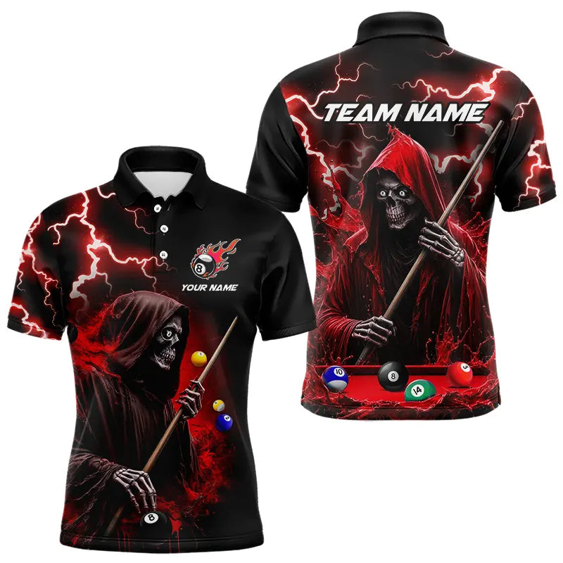 Red Grim Reaper Billiard Shirts For Men Custom Thunder Lightning Team League Billiard Jerseys TDM3661