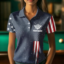 Load image into Gallery viewer, Grunge Navy American Flag 8 Ball Billiard Shirt For Women Custom Patriotic Billiard Shirt Pool Jersey TDM3663