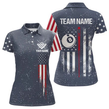 Load image into Gallery viewer, Grunge Navy American Flag 8 Ball Billiard Shirt For Women Custom Patriotic Billiard Shirt Pool Jersey TDM3663
