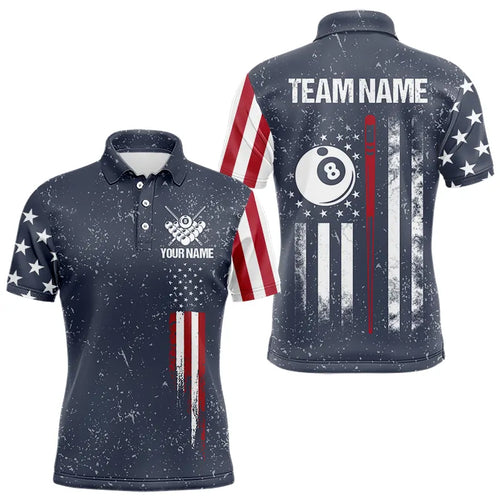 Grunge Navy American Flag 8 Ball Billiard Shirt For Men Custom Patriotic Billiard Shirt Pool Jersey TDM3663