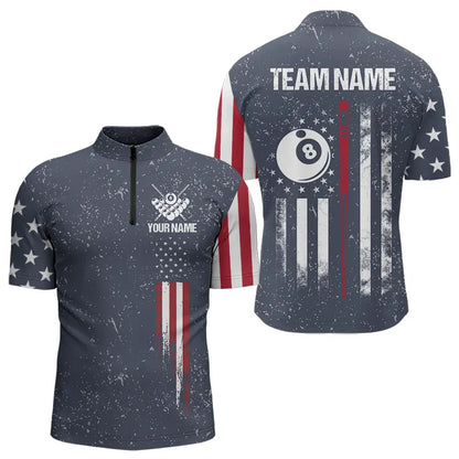 Grunge Navy American Flag 8 Ball Billiard Shirt For Men Custom Patriotic Billiard Shirt Pool Jersey TDM3663