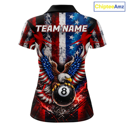 Vintage American Flag Eagle 8 Ball Billiard Shirt For Women Custom Pool Team Jersey Polo & 1/4 Zip TDM5991