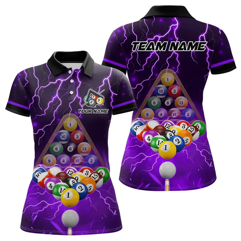 Thunder Lightning Storm Custom 3D Billiard Shirts For Women, Billiard Balls Team Jerseys |Purple TDM3817