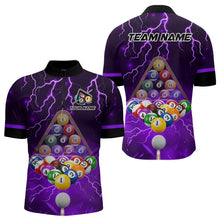 Load image into Gallery viewer, Thunder Lightning Storm Custom 3D Billiard Shirts For Men, Billiard Balls Team Jerseys |Purple TDM3817