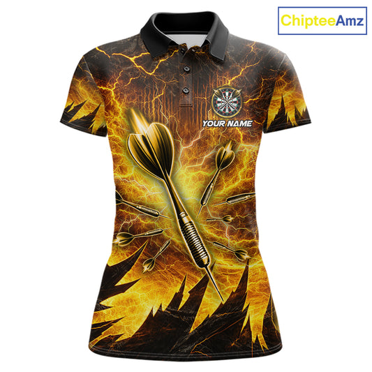 Personalized Yellow Darts Polo & 1/4 Zip For Women Custom Thunder Lightning Darts Team Jersey TDM6216