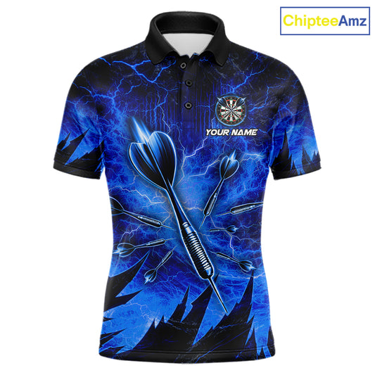 Personalized Blue Darts Polo & 1/4 Zip For Men Custom Thunder Lightning Darts Team Jersey TDM6217