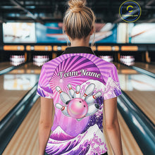 Load image into Gallery viewer, Pink And Purple Funny Waves Ocean Bowling Shirt For Women Custom Bowling Jersey Polo &amp; 1/4 Zip TDM6224
