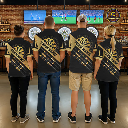 Black And Gold Darts Polo & 1/4 Zip For Women Custom Darts Jersey, Darts Tournament Team Shirt TDM6226