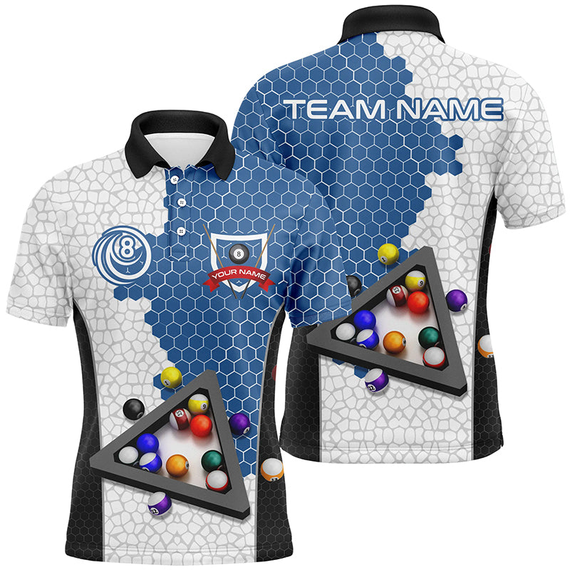 Personalized Billiards Balls Men Billiard Shirts, Custom Team Name Billiard Pool Shirts |Blue TDM1553